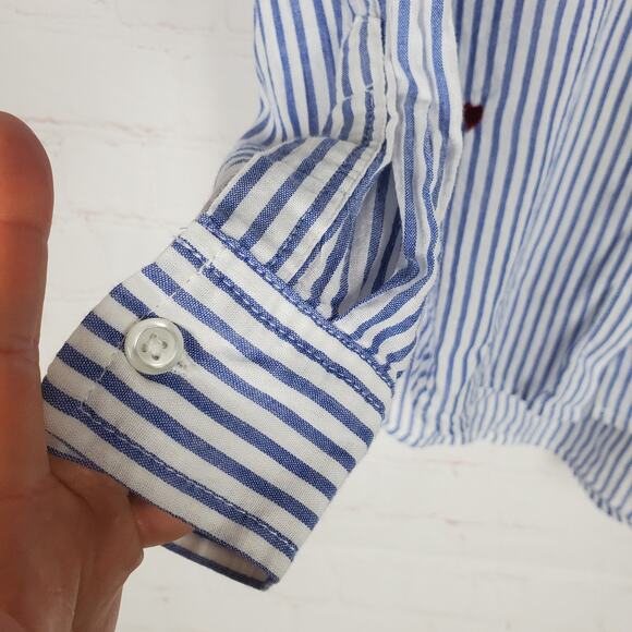 Rails Taylor Embroidered Hearts Striped Button Front Shirt Blouse Size M Top - Picture 7 of 15